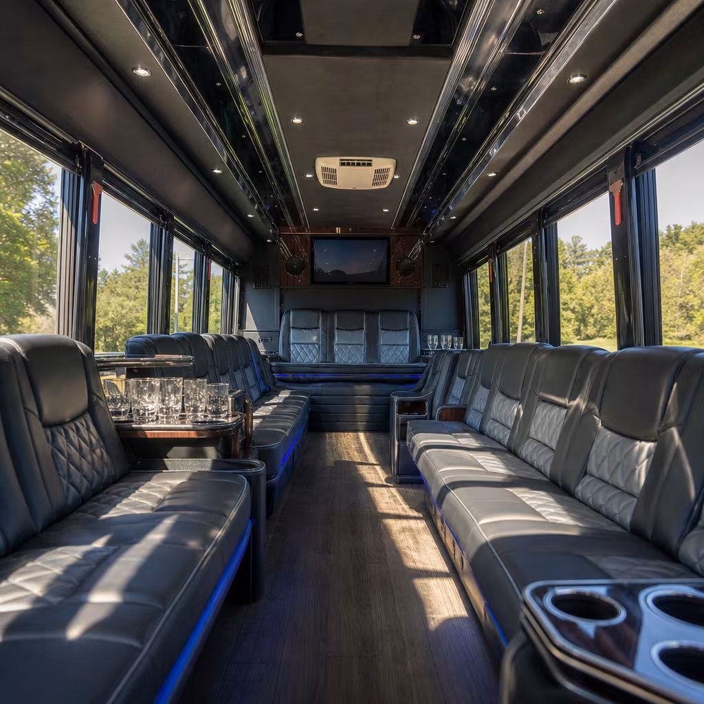 Passenger watching the San Francisco scenery during a regional party bus road trip