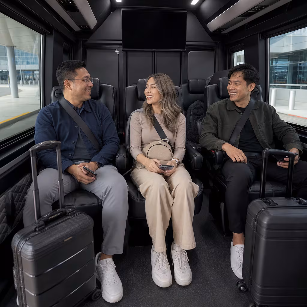 Passengers loading luggage while boarding an San Francisco group shuttle