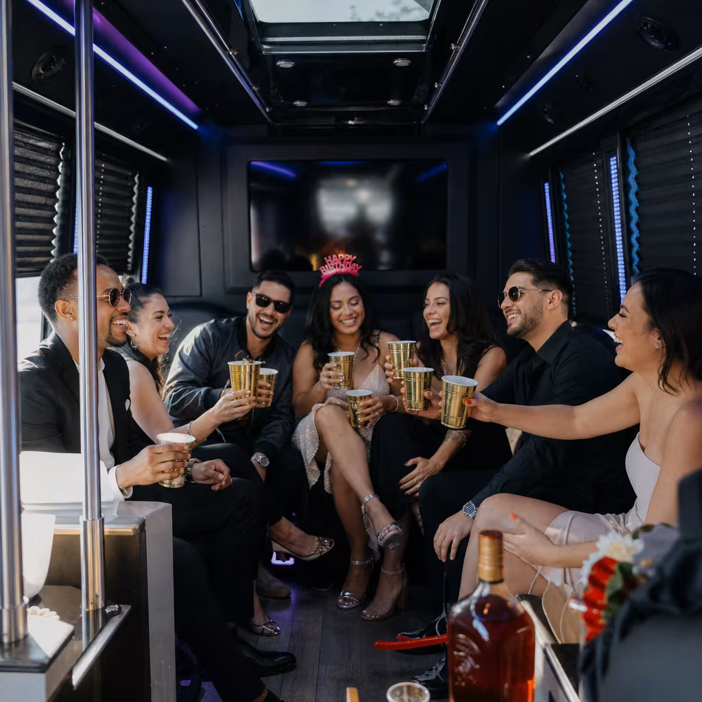 Black Mercedes Sprinter van staged for an San Francisco Birthday Transportation group