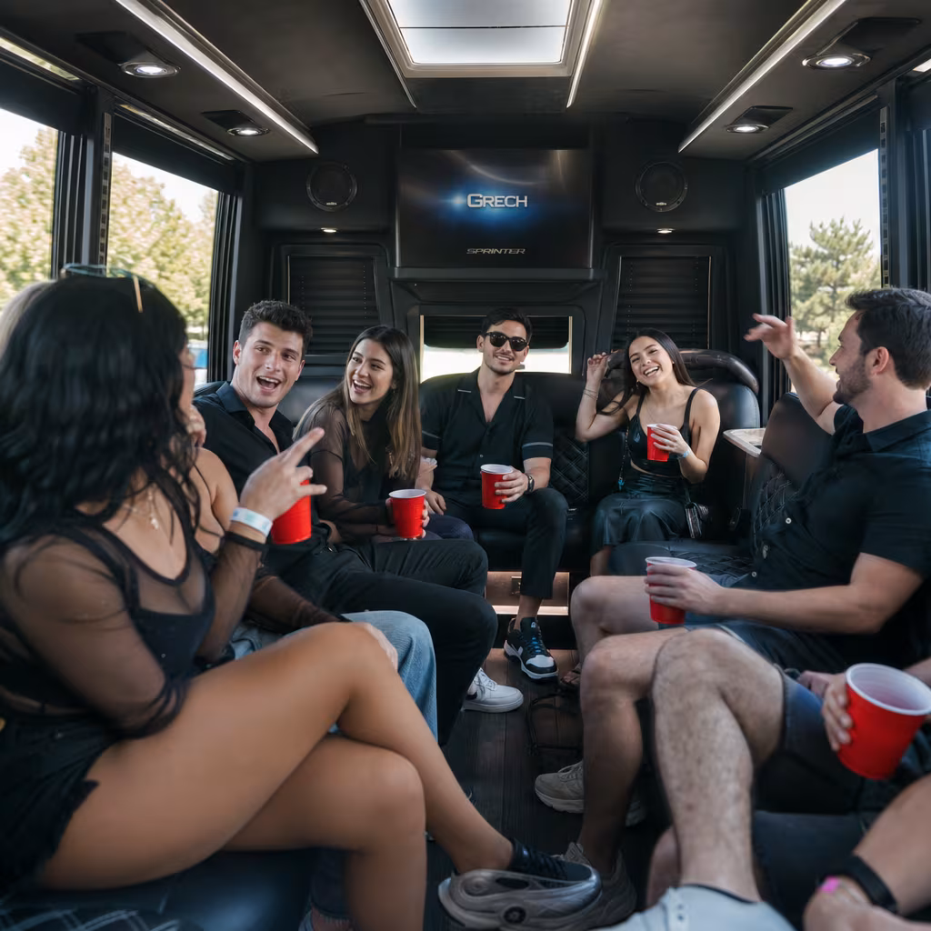 Group boarding a white charter bus for Corporate Transportation transportation in San Francisco
