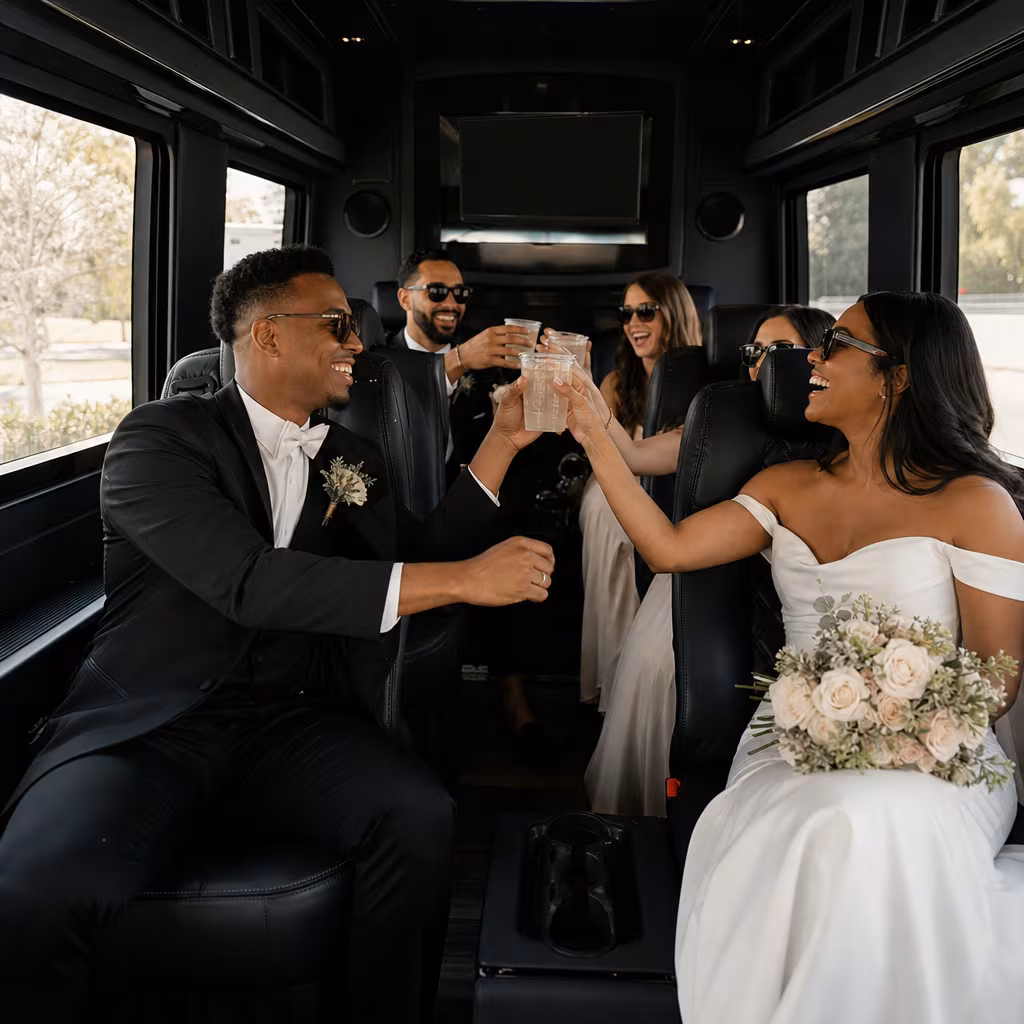 Black Mercedes Sprinter van staged for an San Francisco Wedding Transportation group